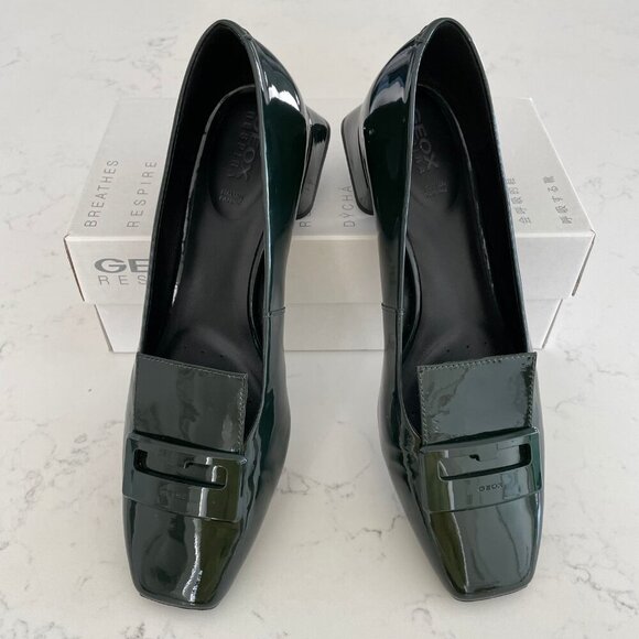 Geox Respira Vivyanne Italian Patent Leather Shoes Dark Forest Green Sz 10 NIB - Picture 2 of 12